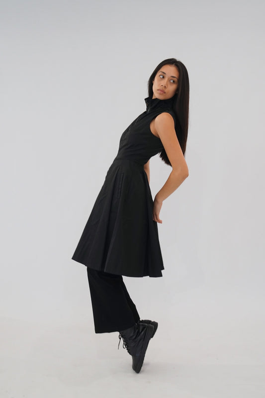 Prada Nylon Zip Down Sless Mock Neck Pleated Dress