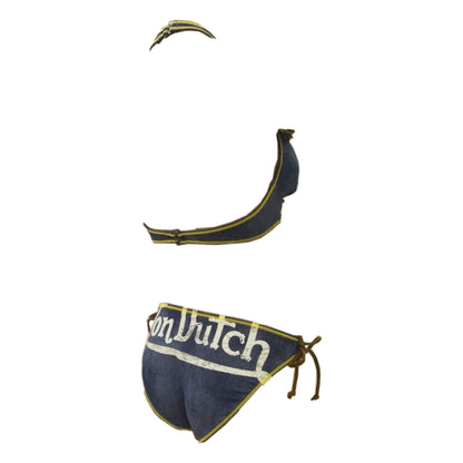 Von Dutch Denim Look Fringe Patch Bikini Set