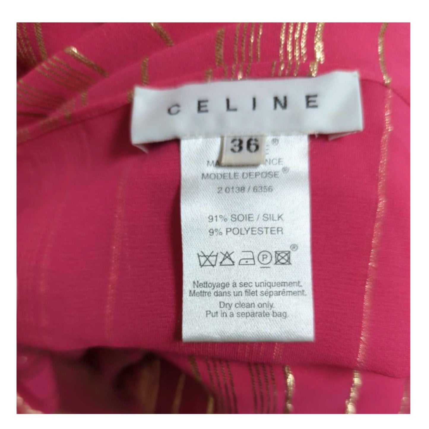 Celine Metallic Vertical Stripe Silk LS Blouse w Tie Waist