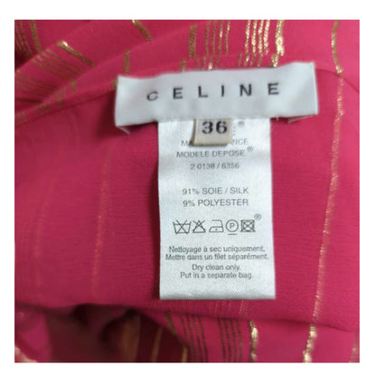 Celine Metallic Vertical Stripe Silk LS Blouse w Tie Waist