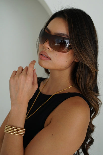 Givenchy Gold Plated Multi Layered Snake Bead w logo Bangle