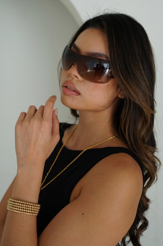 Givenchy Gold Plated Multi Layered Snake Bead w logo Bangle