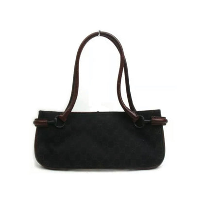 Gucci Mini Canvas Black Monogram Brown Leather Strap Tote
