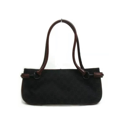 Gucci Mini Canvas Black Monogram Brown Leather Strap Tote