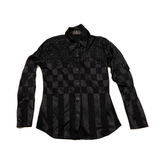 Fendi Zucca Checkered Shine Button Down Long Sleeve Shirt