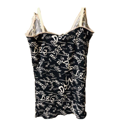 Dolce & Gabbana Scribble Logo Cami Lace Trim Top