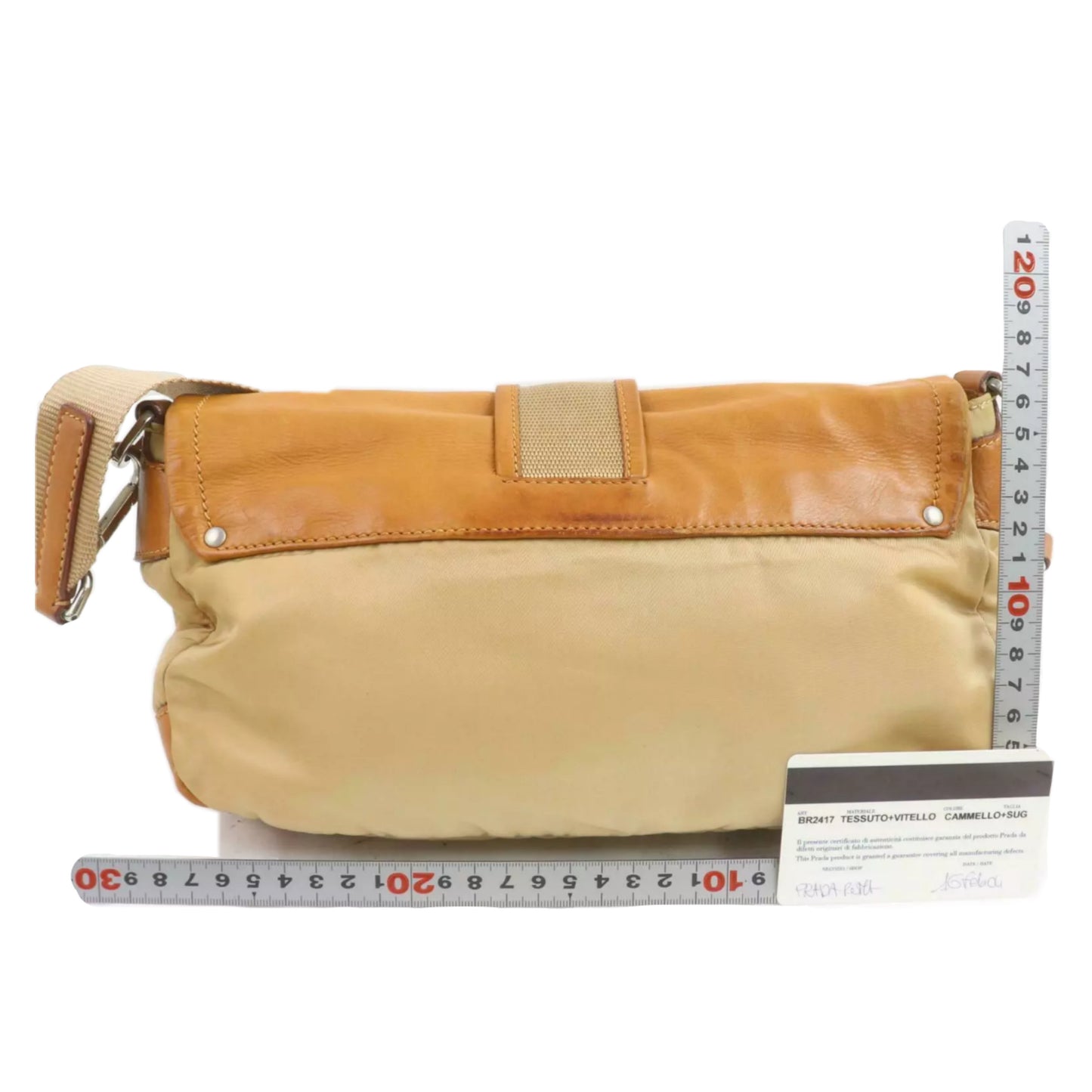 Prada Beige/Brown Nylon/Leather Buckle Handbag