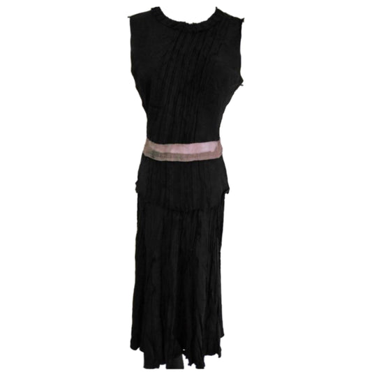 Prada Raw Edge Vertical Ruffle Pleat Midi Skirt Top Set