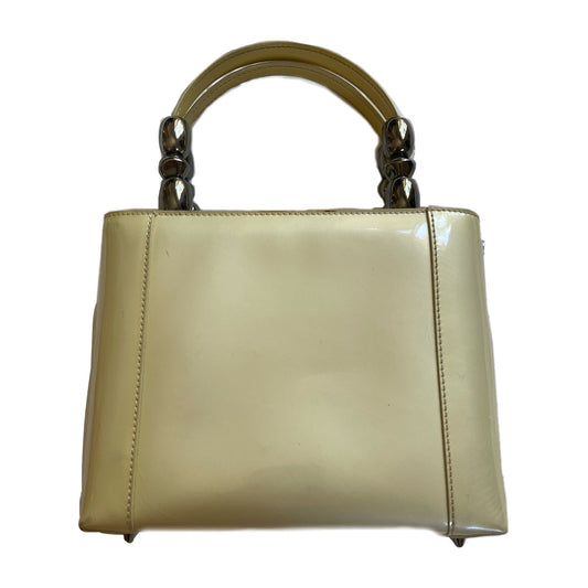 Christian Dior Champagne Vinyl Leather Metal Beaded Tote Bag