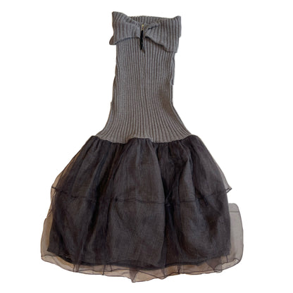 Louis Vuitton Wool Knit Drop Waist Tulle Plaid Midi Dress