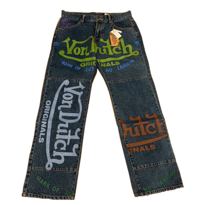 Von Dutch Graffiti Logo Wide Leg Low Rise Jeans