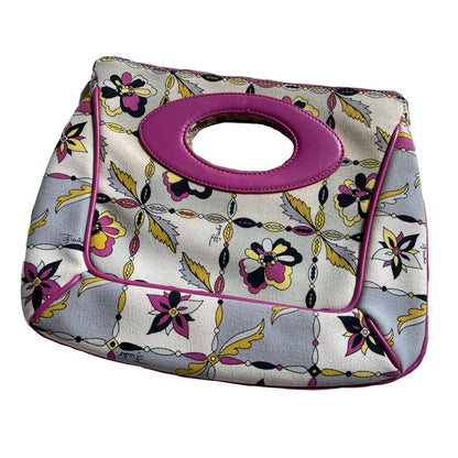 Emilio Pucci Canvas Multi Print Leather Trim Handle Clutch