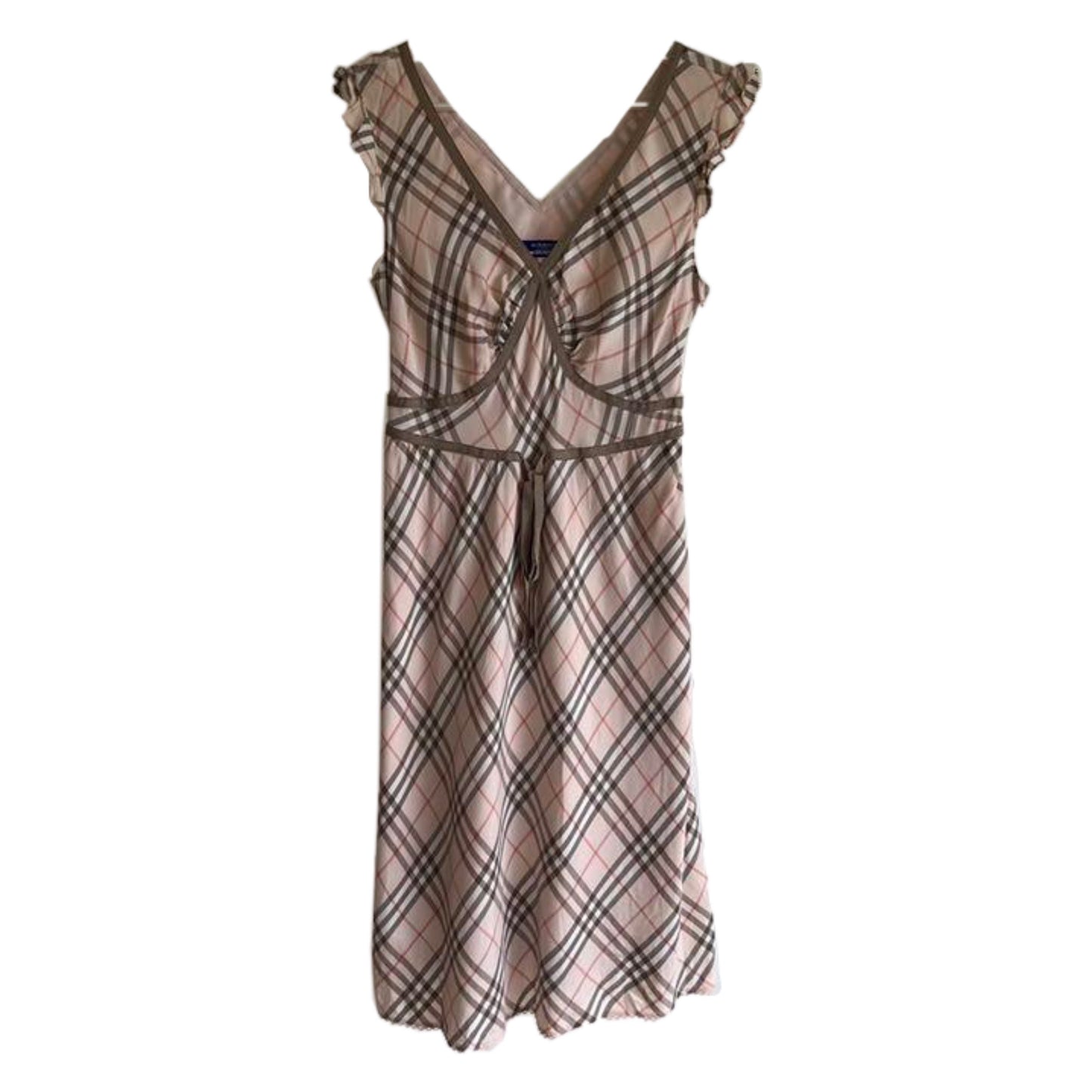 Burberry Blue Label Nova Check Bustier Corset Trim Midi Flare Dress