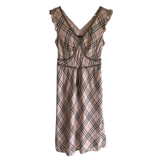 Burberry Blue Label Nova Check Bustier Corset Trim Midi Flare Dress