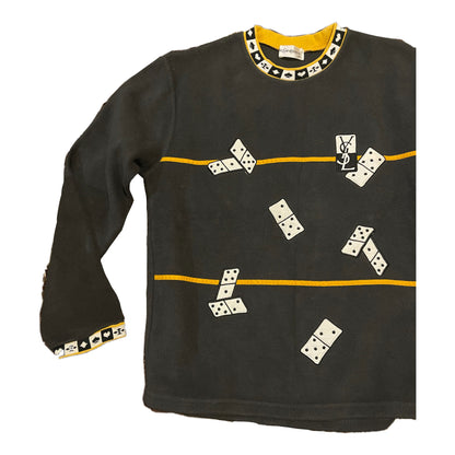 Yves Saint Laurent Charcoal Fleece DominosYSL Logo Sweater
