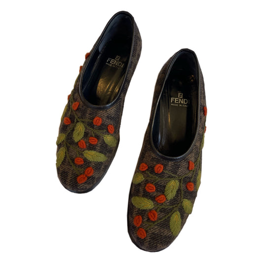 Fendi Zucca Cashmere Floral Flats