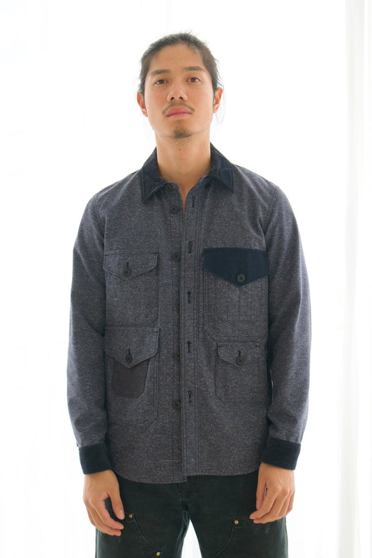Comme Des Garcons HOMME AD2014 Navy Wool Patch Trucker Shacket