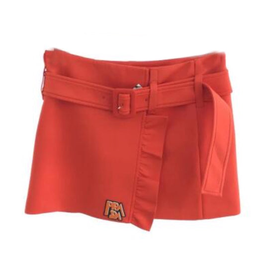 Prada Mini Belt Ruffle Wrap Skirt w Logo
