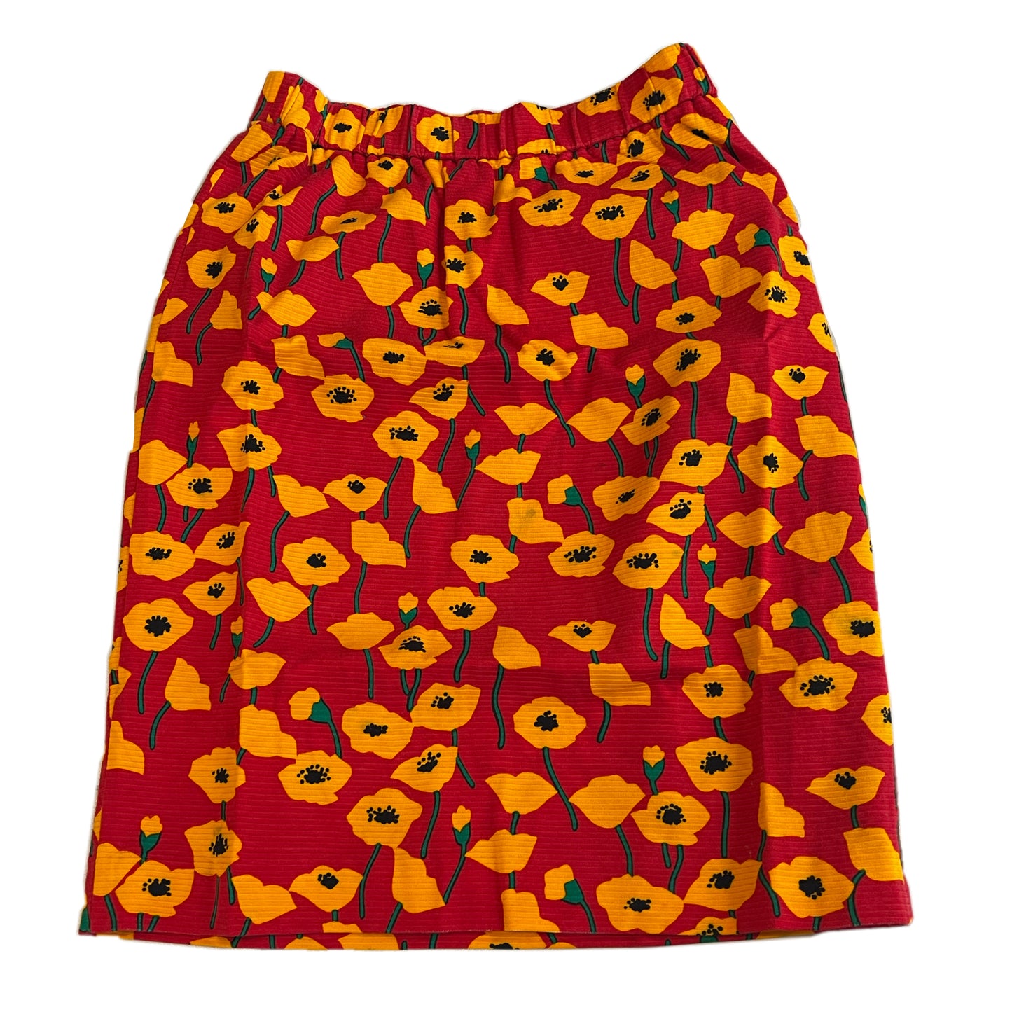 Yves Saint Laurent Poppy Floral Midi Bodycon Skirt