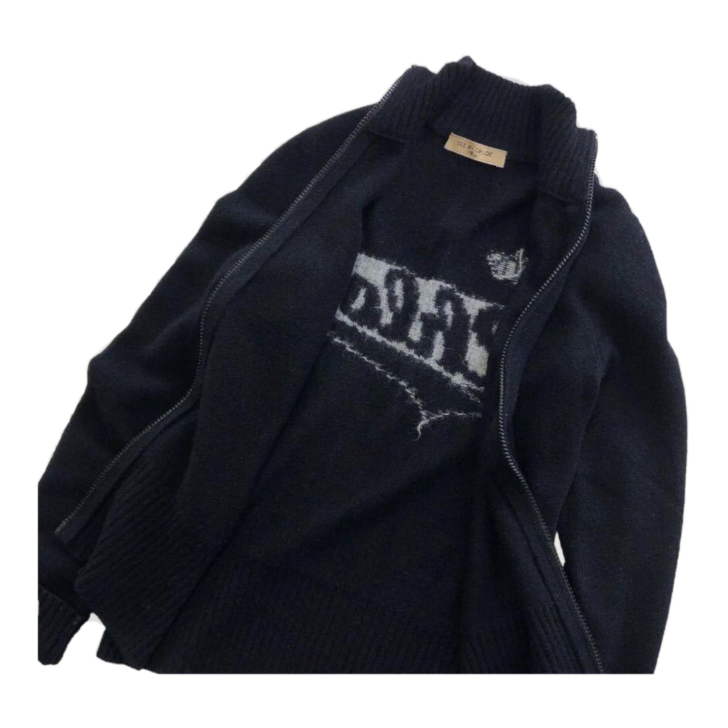 See By Chloe Logo Knit Mock Neck Zipper Sweater