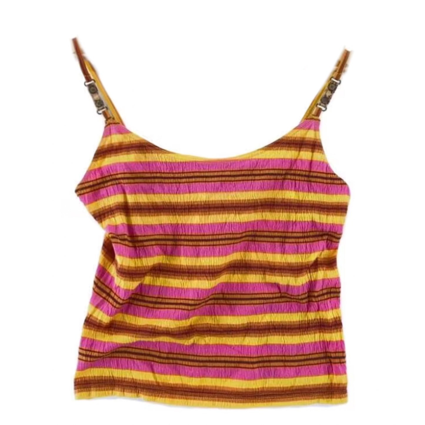 Celine Horizontal Stripe Cami w Logo Buckle Straps