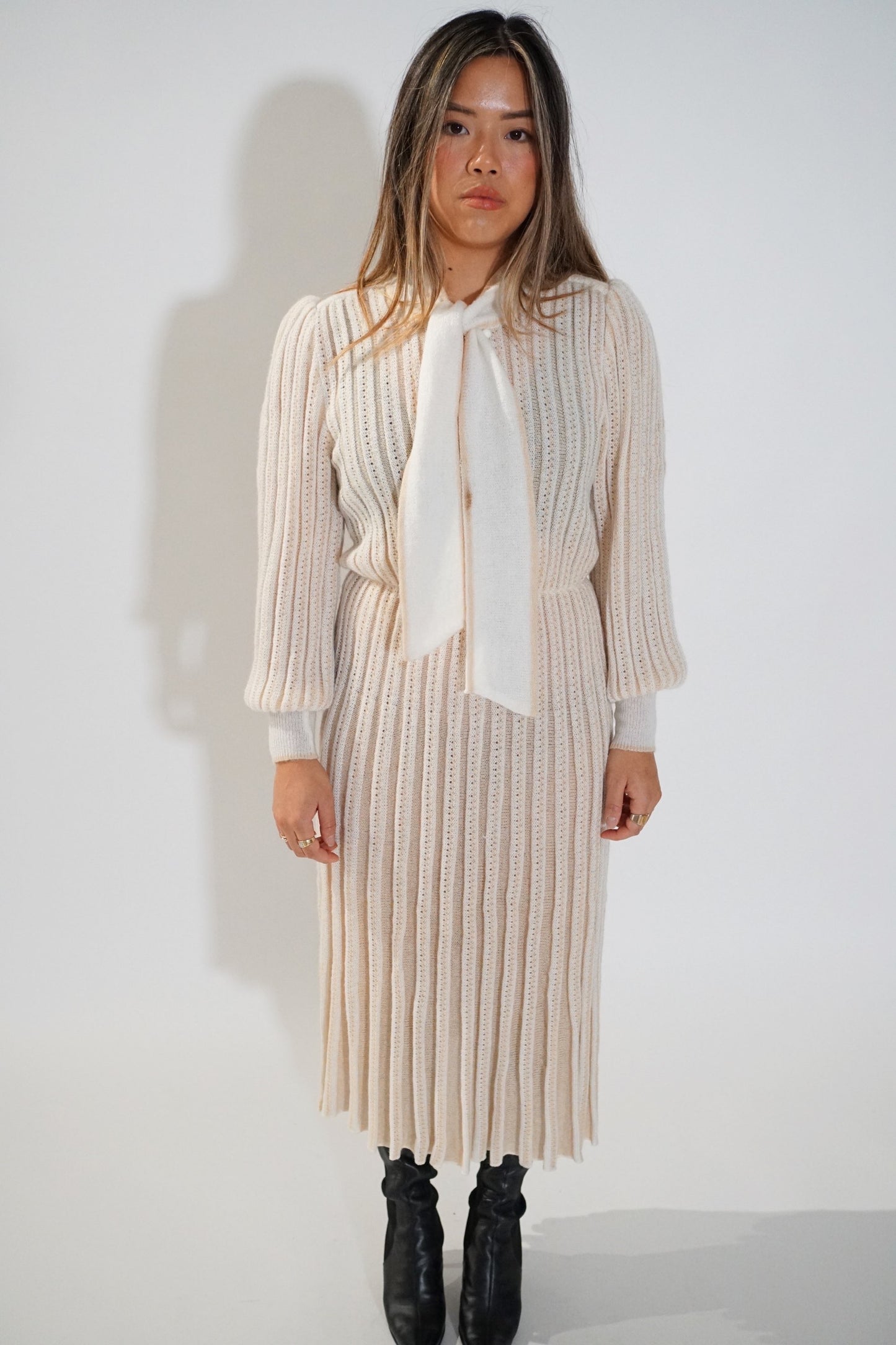 Nina Ricci Knit Wool Blend LS Keyhole Dress