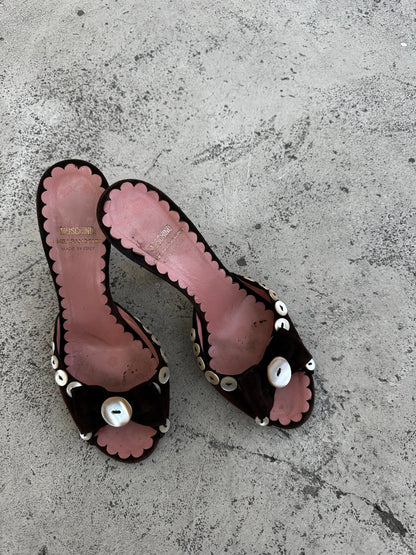 Moschino Cheap and Chic Brown Suede Button Heels