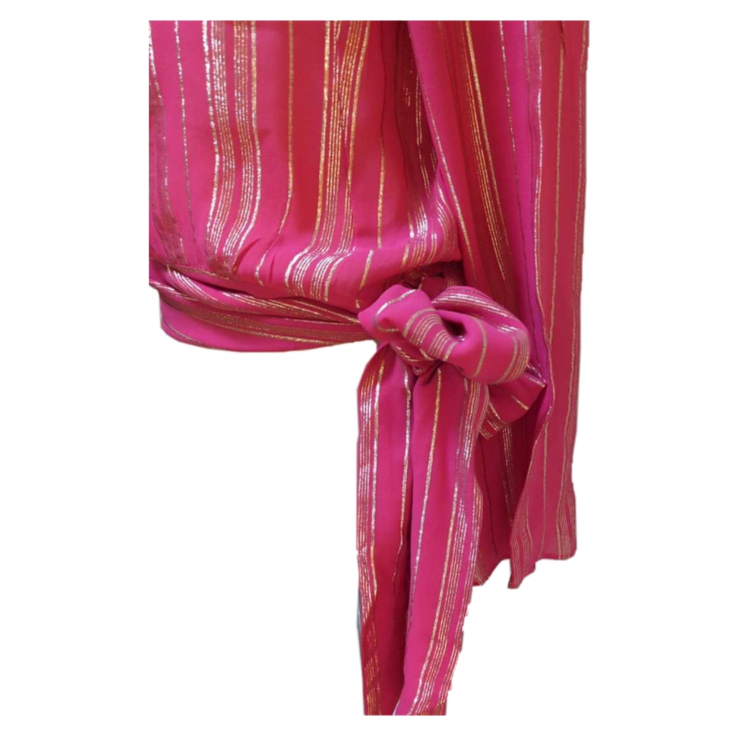 Celine Metallic Vertical Stripe Silk LS Blouse w Tie Waist