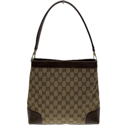 Gucci Monogram Canvas Leather Trim Strap Handbag