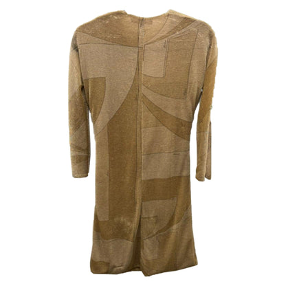 Gucci Metallic Glitter Deep V Gold Tiger Head LS Midi Dress