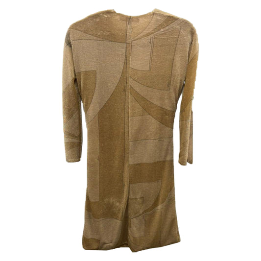 Gucci Metallic Glitter Deep V Gold Tiger Head LS Midi Dress