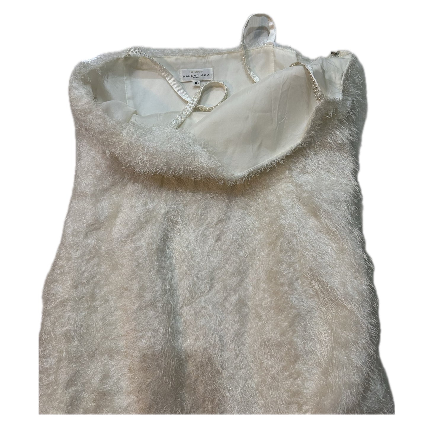 Balenciaga Mode Fluffy Square Neck Spaghetti Pearl Strap w Layered Skirt Dress