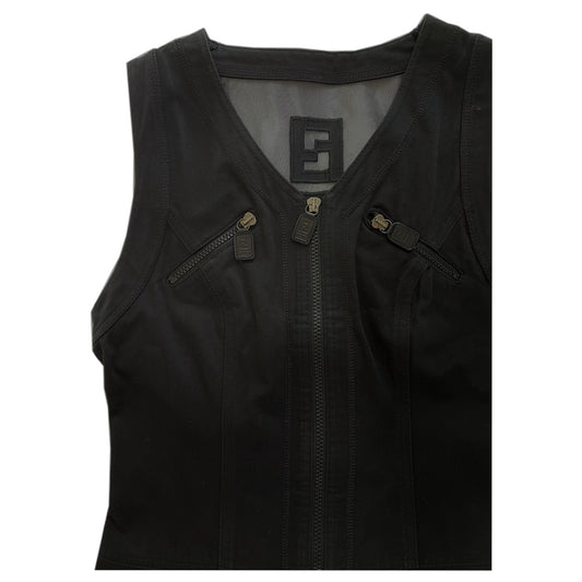 Fendi V Neck Zip Down Dress W Mesh Logo Back