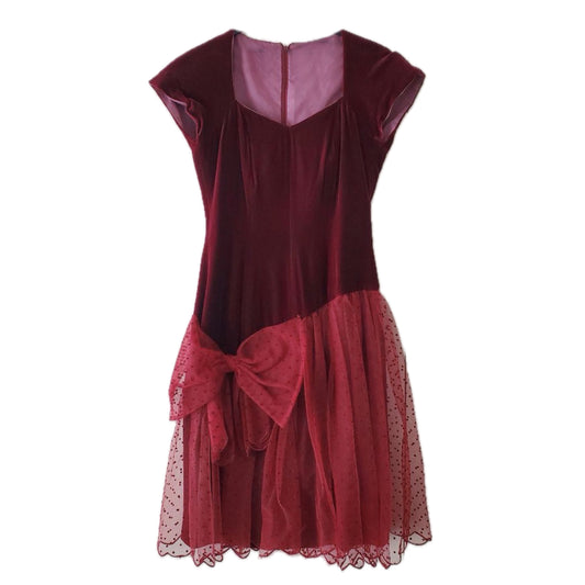 Christian Dior Sless Sweetheart Neckline Velvet Tulle Bow Skirt Dress