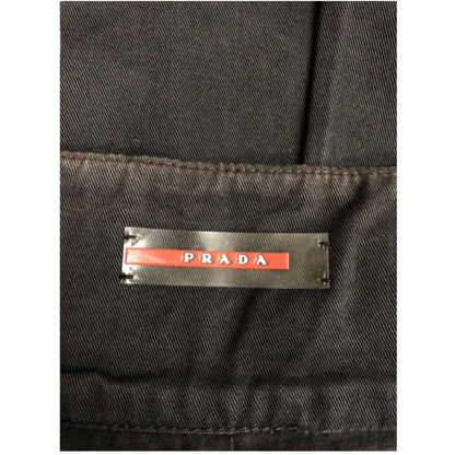 Prada Leather Waist Cotton Pleated Wrap Skirt