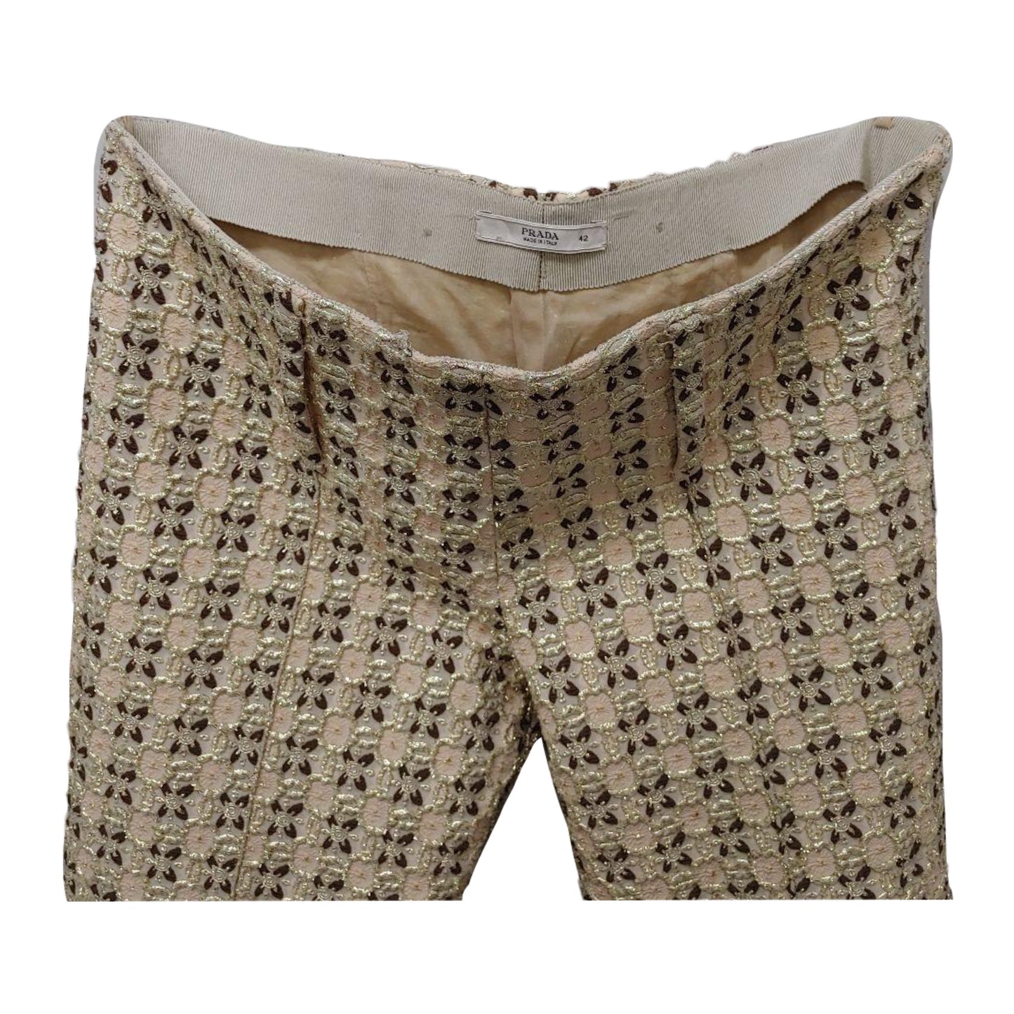 Prada Metallic Tweed Tile Print Trousers