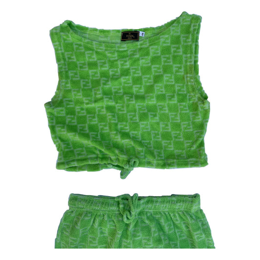 Fendi Terry Towel Zucca Logo Print Top/Maxi Skirt Set