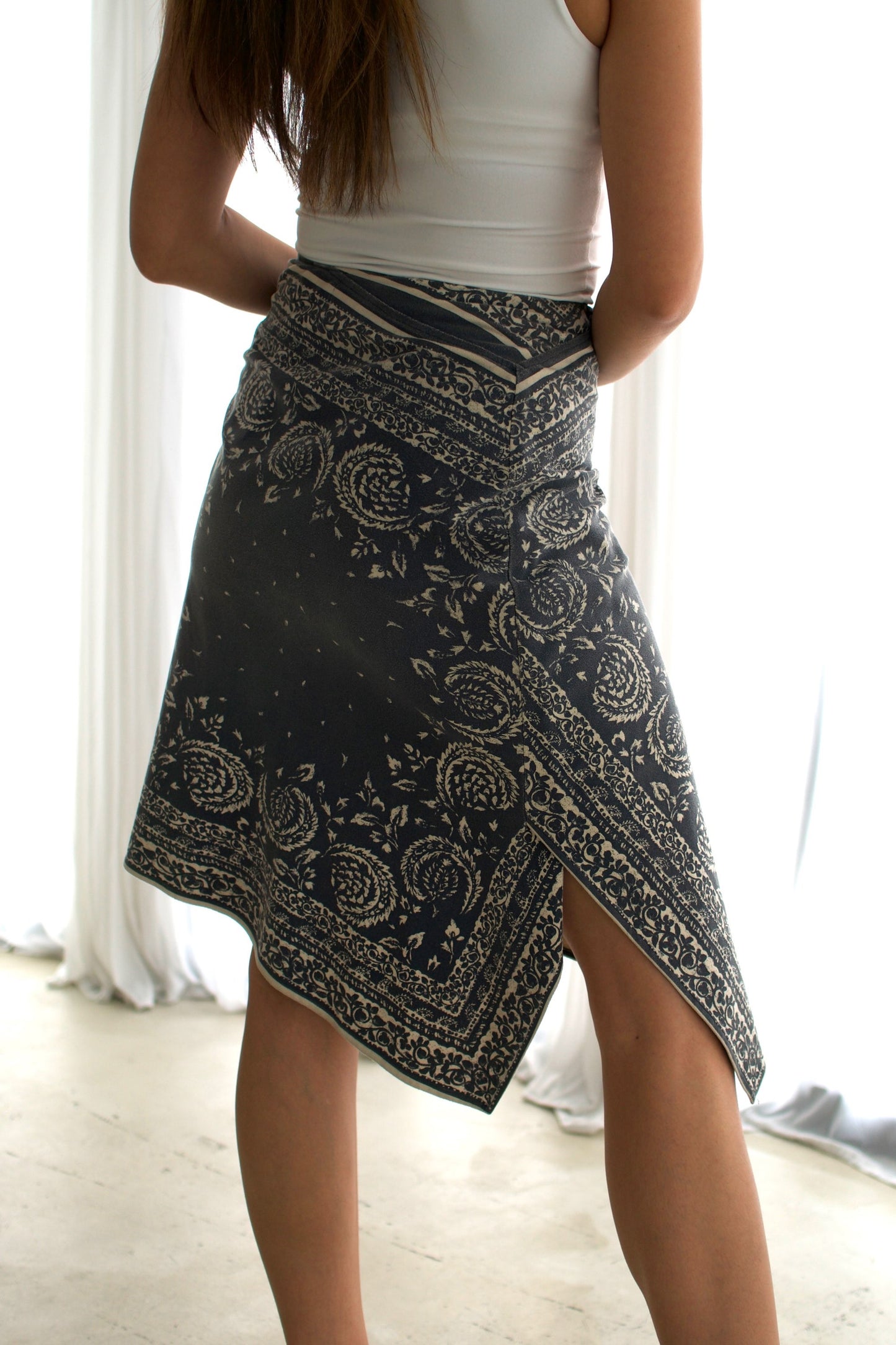 Burberry Blue Label Grey Scarf Print Assymetrical A Line Skirt