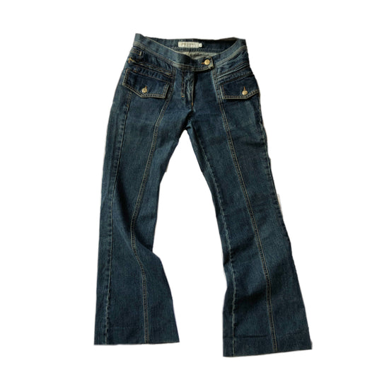 Yves Saint Laurent Low Rise Distressed Denim Flare Jeans