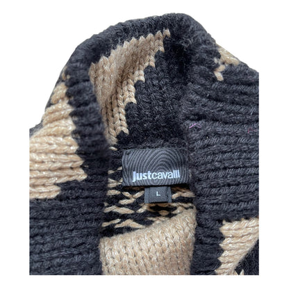 Roberto Cavalli Stripe Turtleneck Fringe Knit Jumper