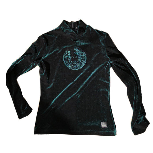 Versace Jeans Couture Green Medusa Velvet Long Sleeve Turtleneck