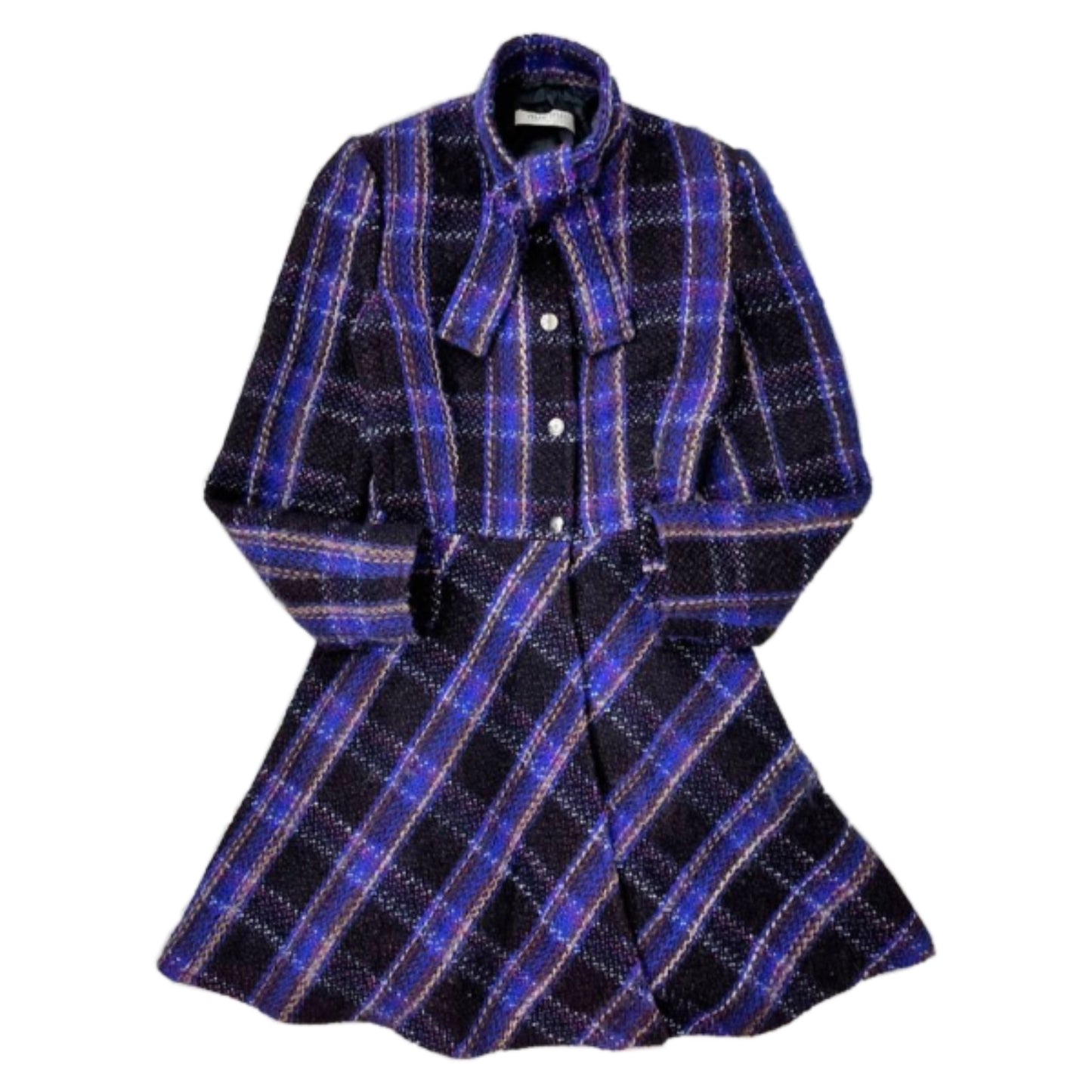 Miu Miu Check Tweed Snap Button Flare Coat