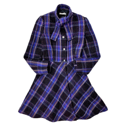 Miu Miu Check Tweed Snap Button Flare Coat