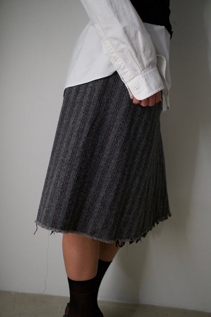 Tricot Comme Des Garcons Stripe Wool Raw Zipper Midi Skirt