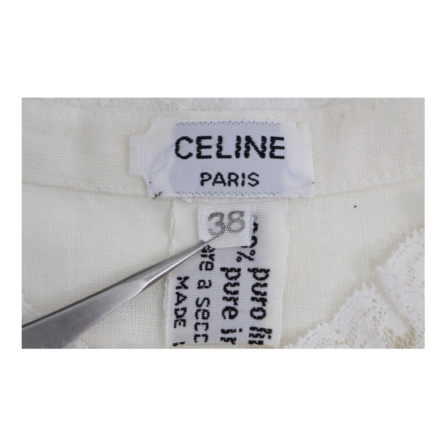 Celine Linen Lace Panel Frill Neck SS Button Down Blouse