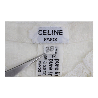 Celine Linen Lace Panel Frill Neck SS Button Down Blouse