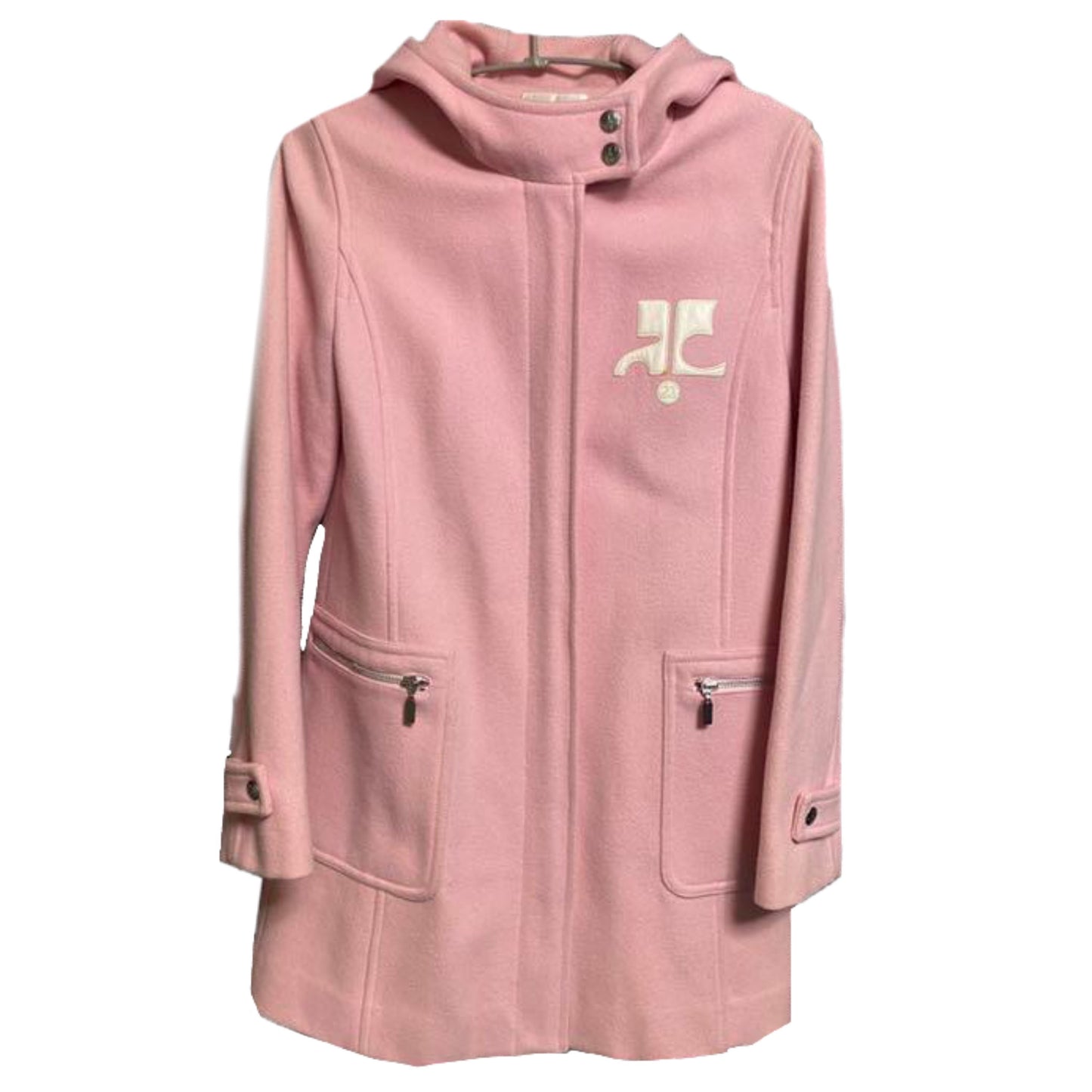 Courreges Felt Hooded Coat w Zip Pockets