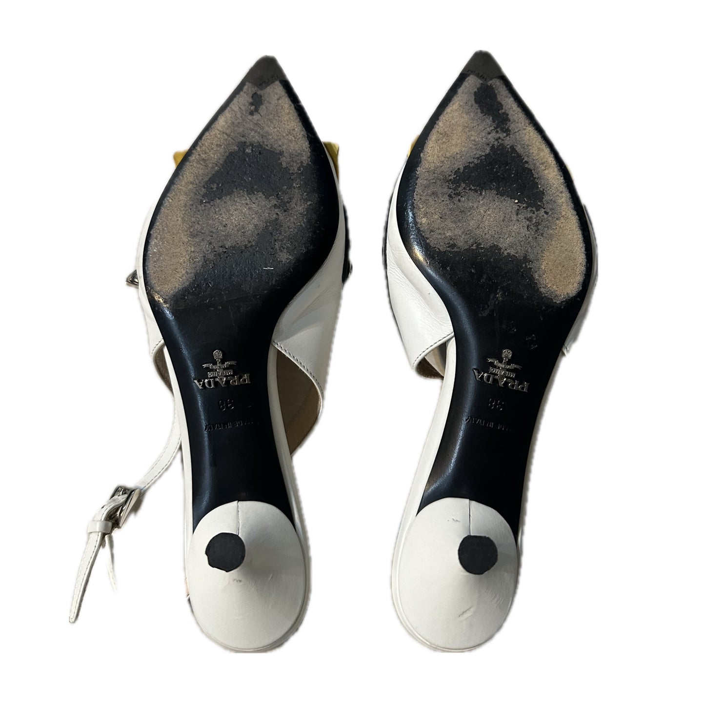 Prada Leather Fringe Studded Point Toe Kitten Heels Sz 38
