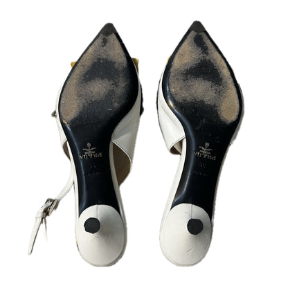 Prada Leather Fringe Studded Point Toe Kitten Heels Sz 38