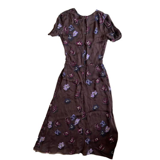 Prada Brown Floral Silk Midi Dress